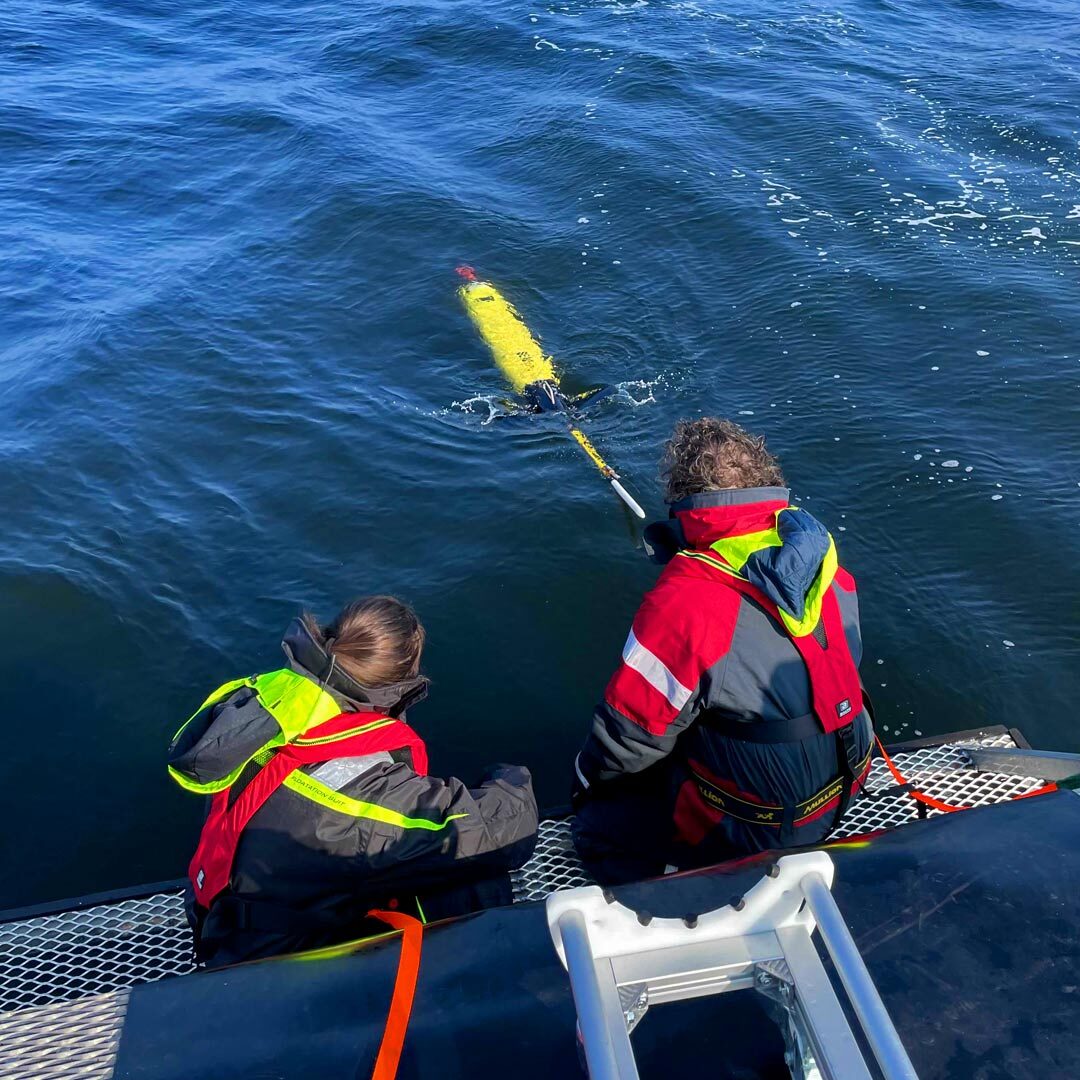 Aleksandra Mazur and Olle Petersson deploy an ocean glider in the Baltic Sea as part of the SAMBA project