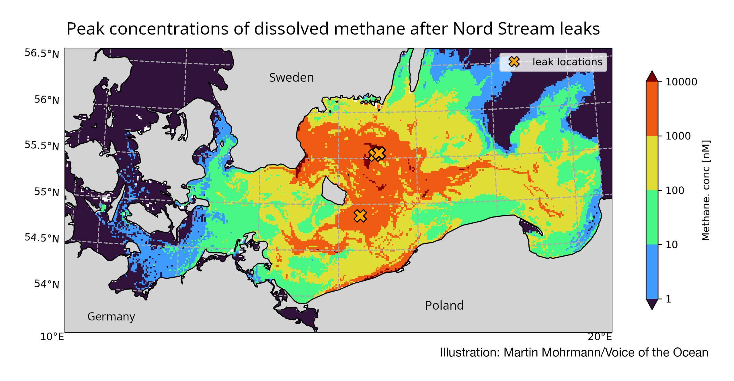 Nord Stream methane spread across the southern Baltic Sea